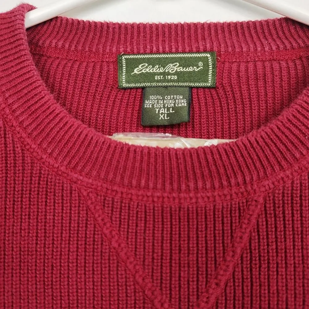 VTG Eddie Bauer men's pullover sweater, Tall XL, dark red, long slvs, crew neck‎ - Picture 7 of 10